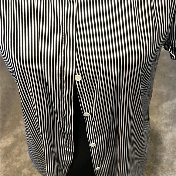 T Tahari Black and White Striped Button Down Shirt - Picture 5 of 10